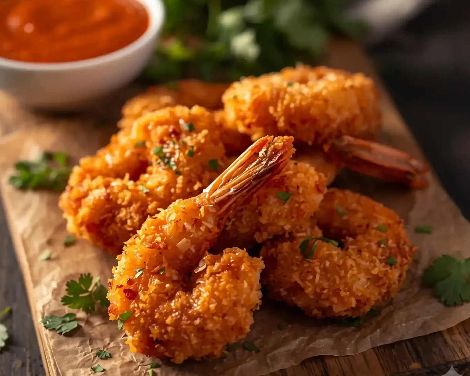 Golden fried prawns